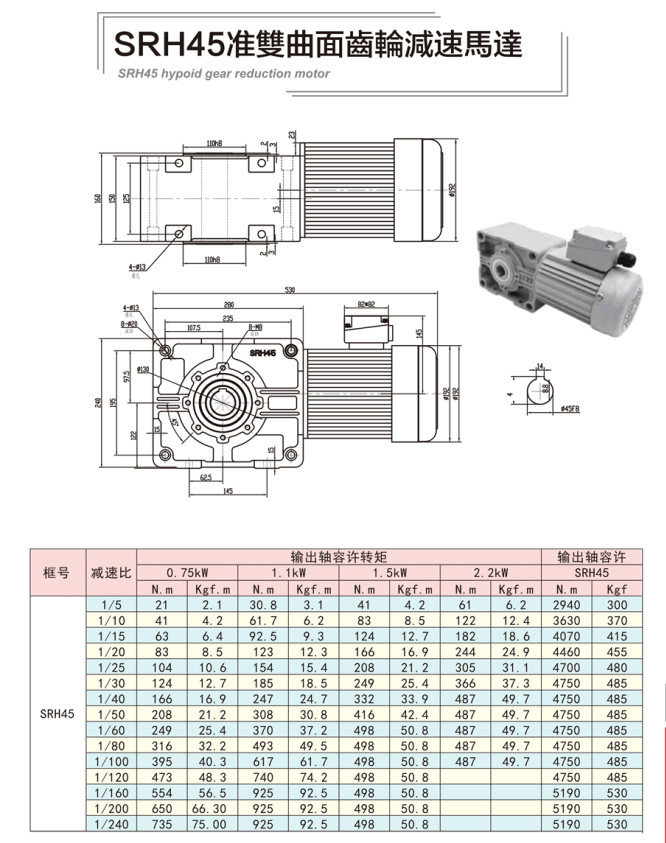 SRH45型準(zhǔn)雙曲面直角軸減速電機(jī)系列(同心軸)士元直角減速機(jī)